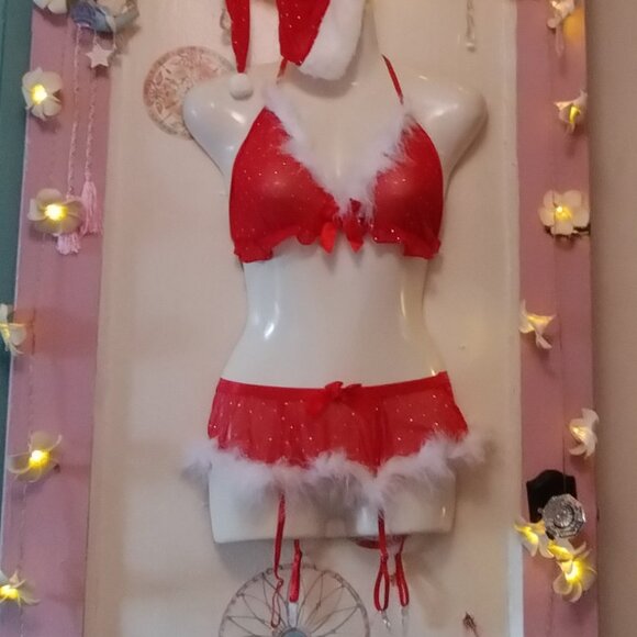 Sexy Santa (M) Sparkle Polkadot Lingerie Set - Picture 1 of 6